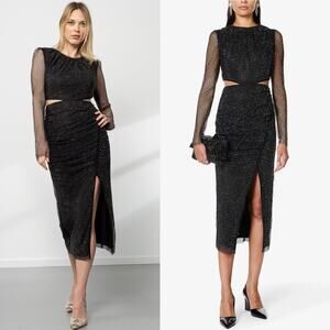 Self-Portrait Diamante Fishnet Midi Dress 2